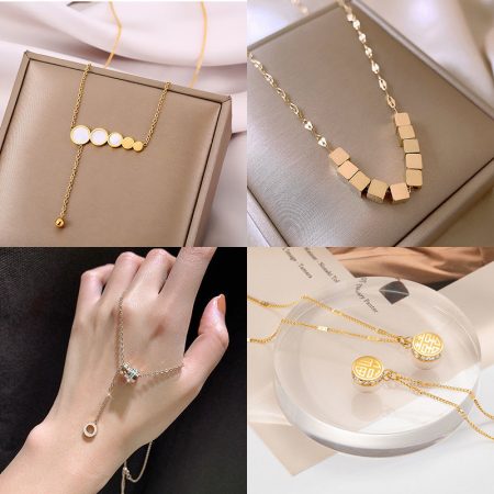 Blind Box Jewelry Gold Geometric Design Necklaces