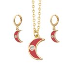 Romantic Red Moon Necklace Earring Wedding Jewelry Set For Women