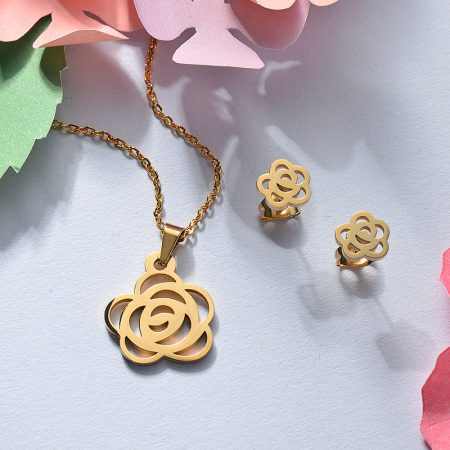 18k Gold Camellia Flower Necklace Women Jewelry Sets Wholesale