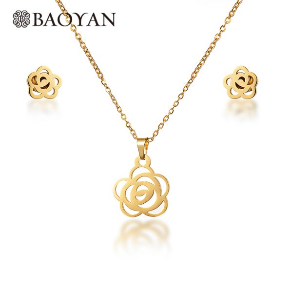 18k Gold Camellia Flower Necklace Women Jewelry Sets Wholesale