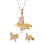 Steel Butterfly Bridal Pendant Earrings Enamel Jewelry Set