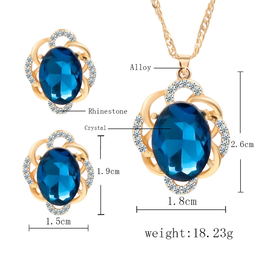 Fashion 18K Gold Crystal Earring Necklace Jewelry Set