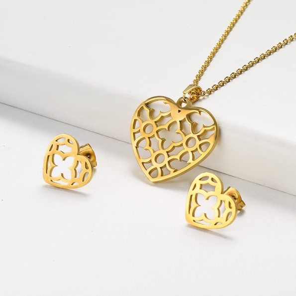 18K Gold Plated Stainless Steel Heart Jewelry Sets