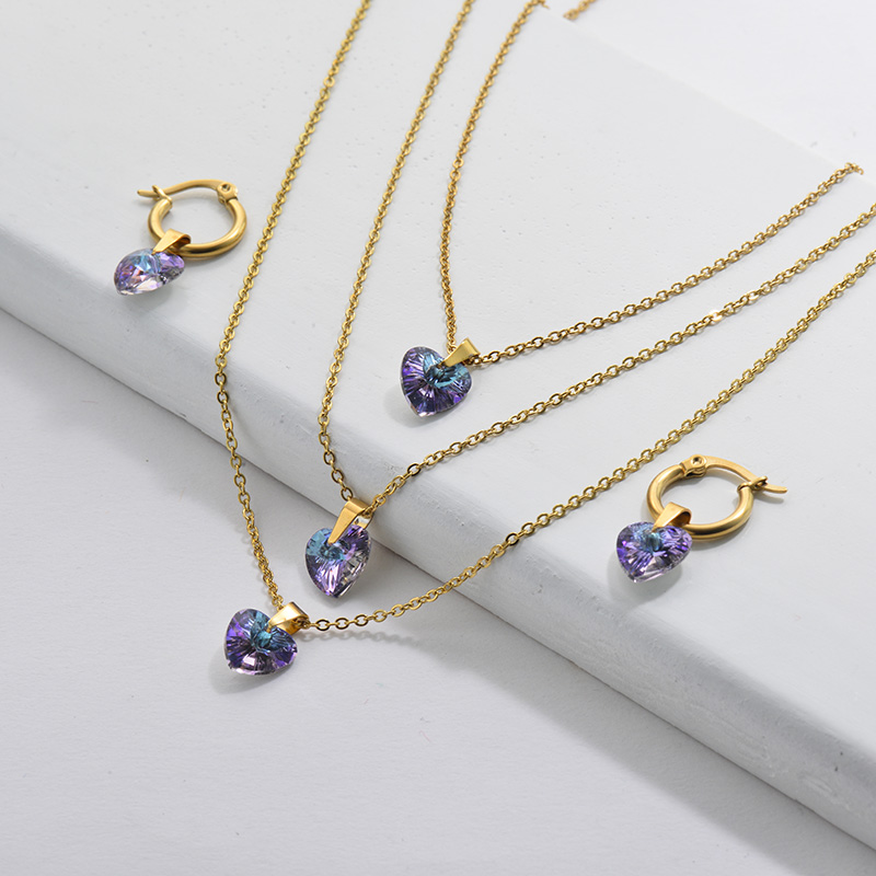 Crystal Heart Star Moon set Stainless Steel Jewelry Sets