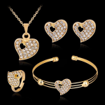 Crystal Heart Cuff Bracelet Earrings Necklace Set