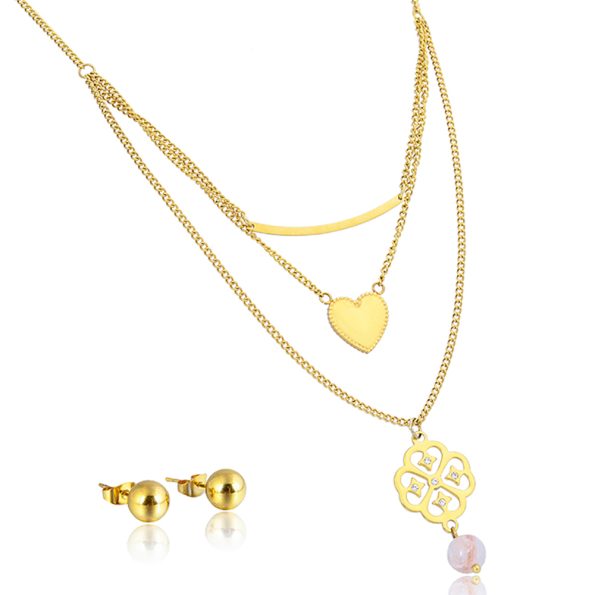 Dubai Jewelry Set Heart Shape Layered Necklace Earring Set