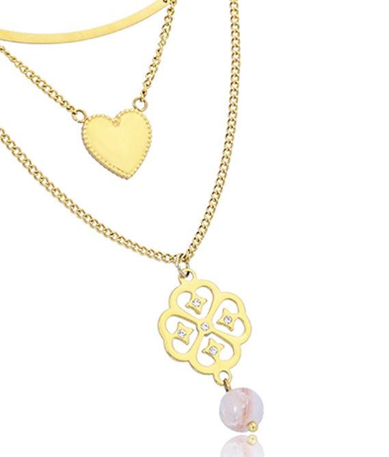 Dubai Jewelry Set Heart Shape Layered Necklace Earring Set
