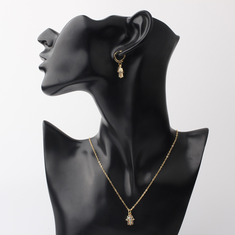 Zircon Palm Shape Earrings Necklace Women Jewelry Set