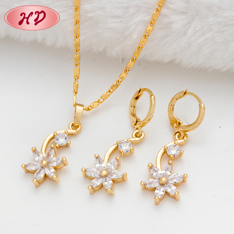 18k Gold Necklace Earrings Set Colorful Delicate