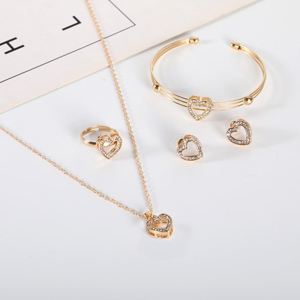 Cute Heart Shaped Necklace Earrings Sets Jewelry