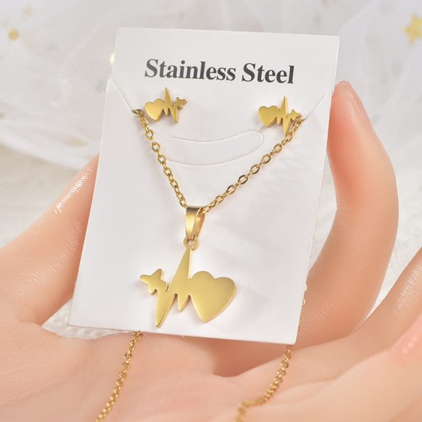 18k Gold Plated Stainless Gift Necklace Earrings Set For Women