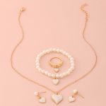 Wholesale Charms Heart Earrings Necklace RingJewelry Set For Girls
