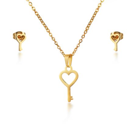 18k Gold Lacie heart Love Key Necklace Set For Women