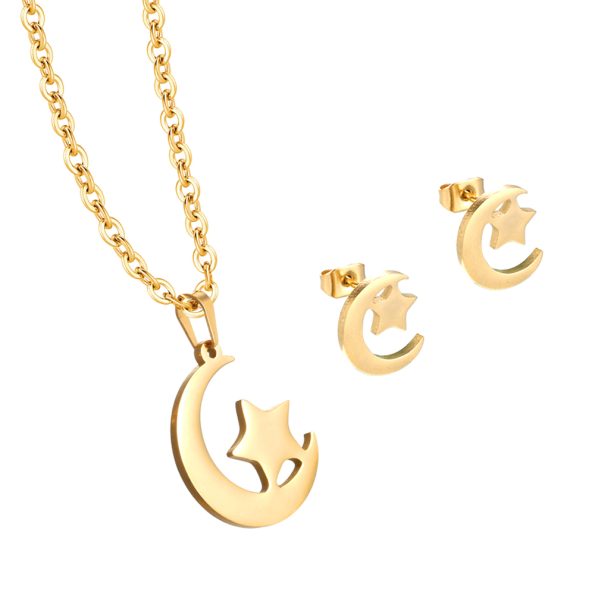 I Love You To The Moon And Star Necklace Earring Jewelry Set