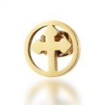 18k Gold Round Pendant Cross Necklace Catholic Jewelry Set