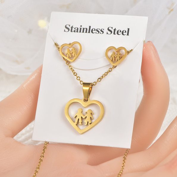 18k Gold Plated Stainless  Gift Necklace Earrings  Set For Women