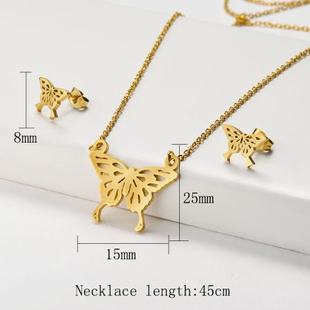 18K Gold Plated Stainless Steel Butterfly Jewelry Sets