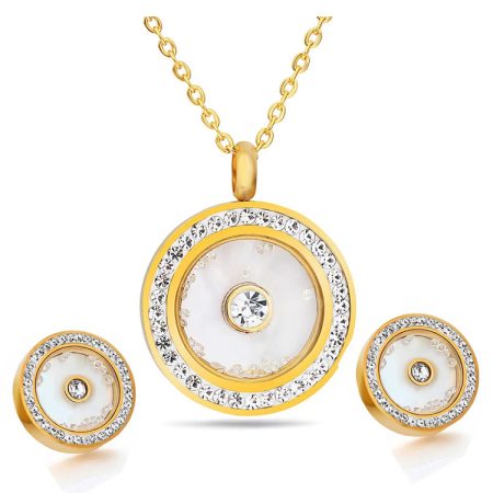 Women Stainless Steel Crystal Solid Disc Jewelry Sets Wedding Gift