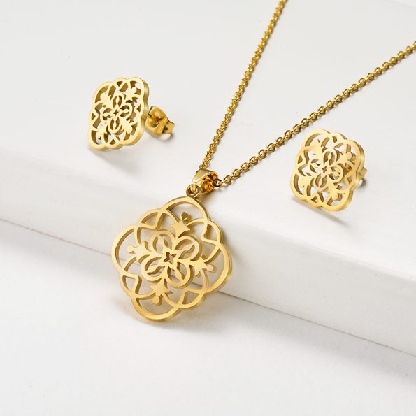 Fashion 18K Gold Plated Stainless Steel Flower Jewelry Sets