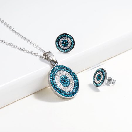 Evil Eye Necklace Earrings 18K Gold Set