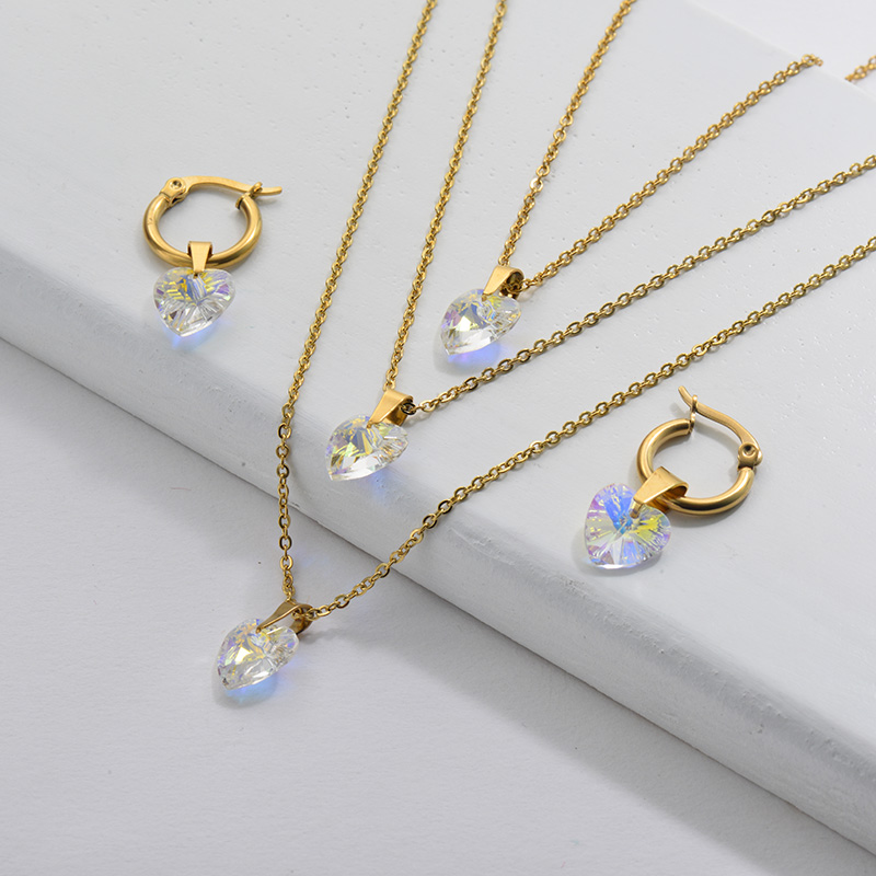 Crystal Heart Star Moon set Stainless Steel Jewelry Sets