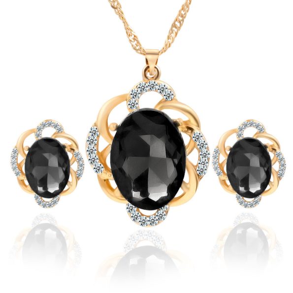 Fashion 18K Gold Crystal  Earring Necklace Jewelry Set