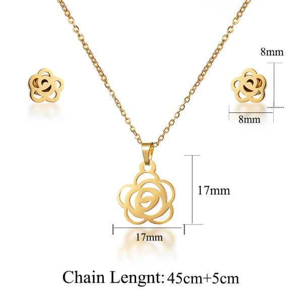 18k Gold Camellia Flower Necklace Women Jewelry Sets Wholesale