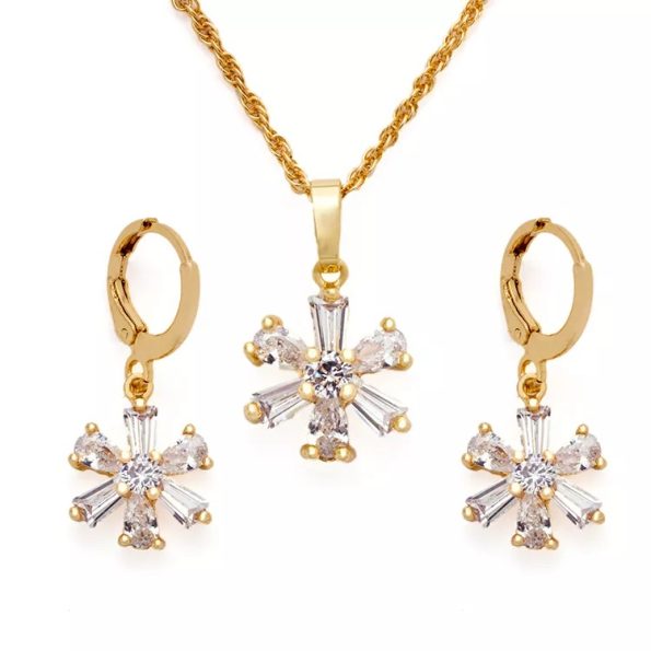 18k gold necklace earrings set