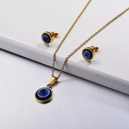 Evil Eye Necklace Earrings 18K Gold Set