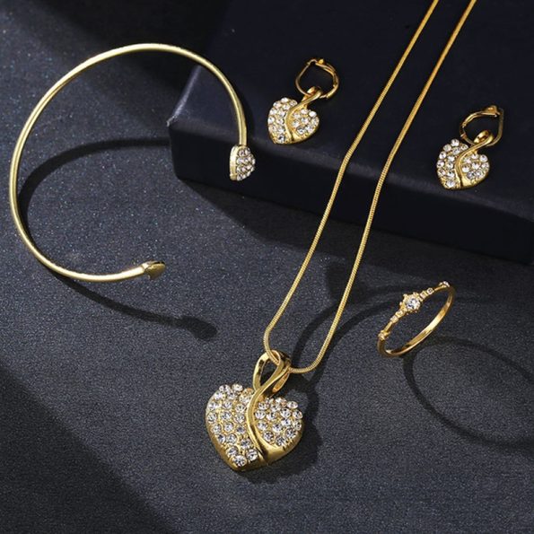 Crystal Heart Necklace Earrings Set Jewelry For Women Fashion