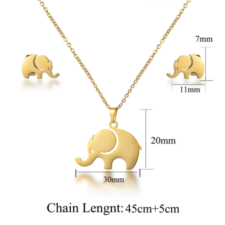 Gold Cute Elephant Fashion Stainless Steel Jewelry Set Wholesale