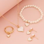 Wholesale Charms Heart Earrings Necklace RingJewelry Set For Girls
