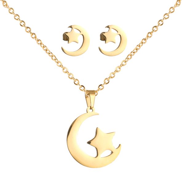 I Love You To The Moon And Star Necklace Earring Jewelry Set