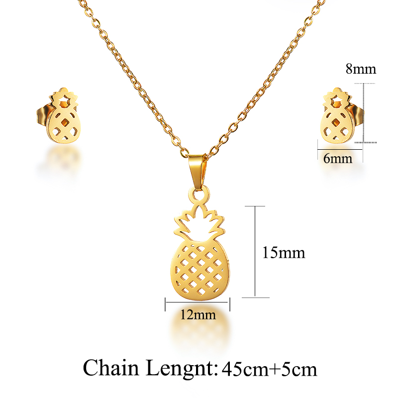 18k Plated Gold Jewelry Pineapple Stainless Steel Jewelry Sets