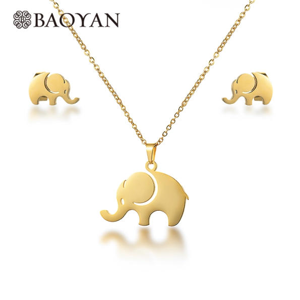 Gold Cute Elephant Fashion Stainless Steel Jewelry Set Wholesale
