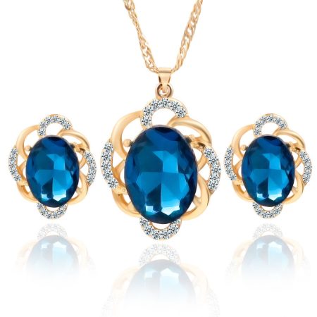 Fashion 18K Gold Crystal Earring Necklace Jewelry Set