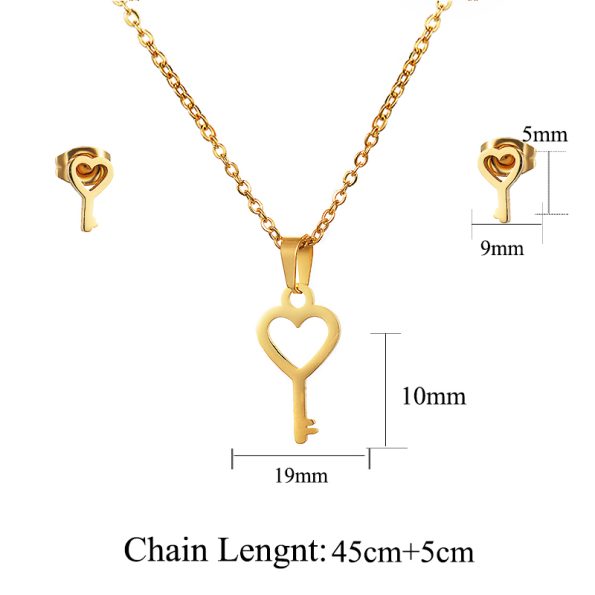 18k Gold Lacie heart Love Key Necklace Set For Women