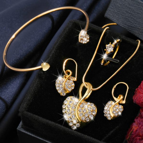 Crystal Heart Necklace Earrings Set Jewelry For Women Fashion