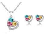 New Arrival Heart Crystal Necklace Bling Earrings Necklace Sets