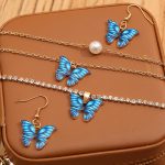 Cute Butterfly Chain Charms Pearl Earring Set