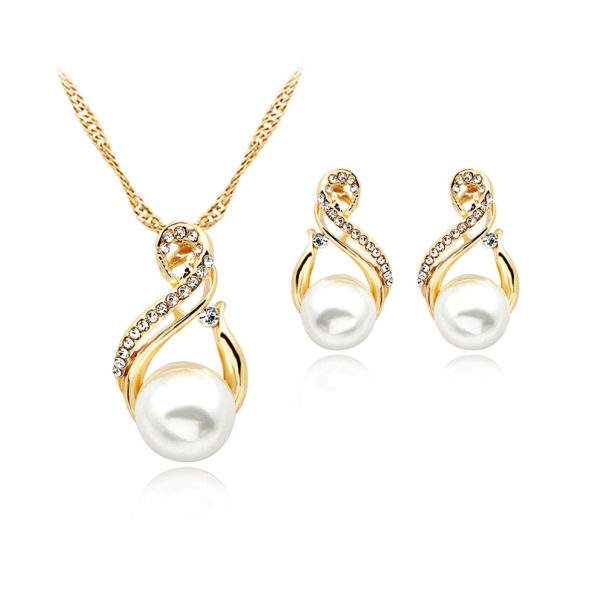 Elegant Women Wedding Pearl Pendant Earrings Necklace Sets