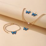 Cute Butterfly Chain Charms Pearl Earring Set