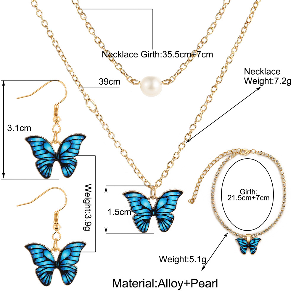 Cute Butterfly Chain Charms Pearl Earring Sets