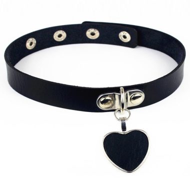 Cool Punk Leather Collar Heart Pendant Choker  for Women