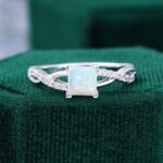 Princess Cut Lab Opal Engagement Ring Pave Crossover Shank