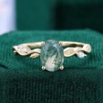 Leafwave Oval Cut Moss Agate Nature Inspired Engagement Ring