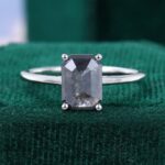 Emerald Cut Salt & Pepper Diamond Solitaire Engagement Ring