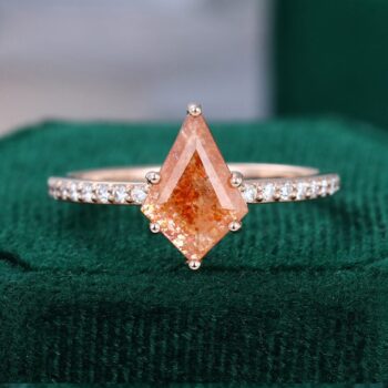 Kite Cut Sunstone Engagement Ring Pavé Design Anniversary Ring