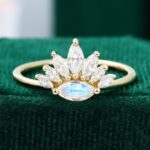 Yellow Gold Vintage Marquise cut Moonstone Engagement Ring