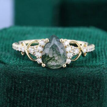 Pear Cut Moss Agate Pavé Engagement Ring Infinity Promise Ring